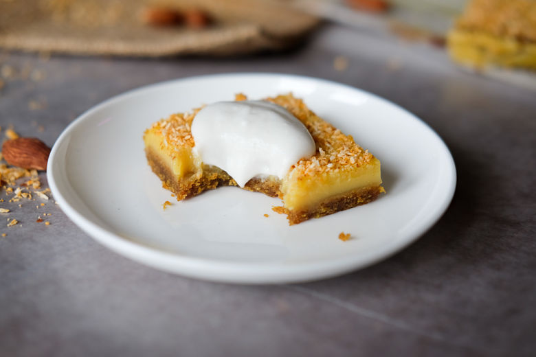 Coconut Lemon Bars with Cayenne and Vegan Whipped Cream